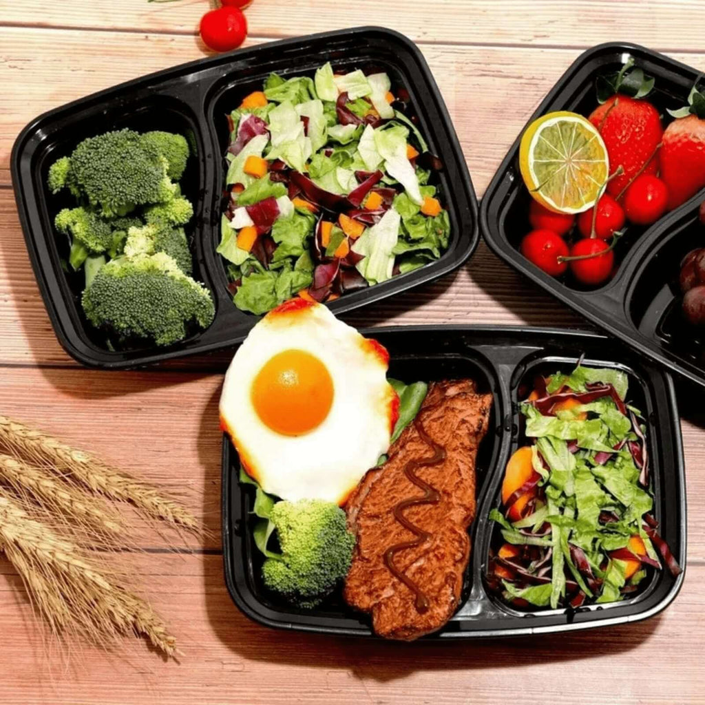 *BUY BULK* 30oz Rectangular 2 Section MealPrep Containers With Clear Lids Plastic
