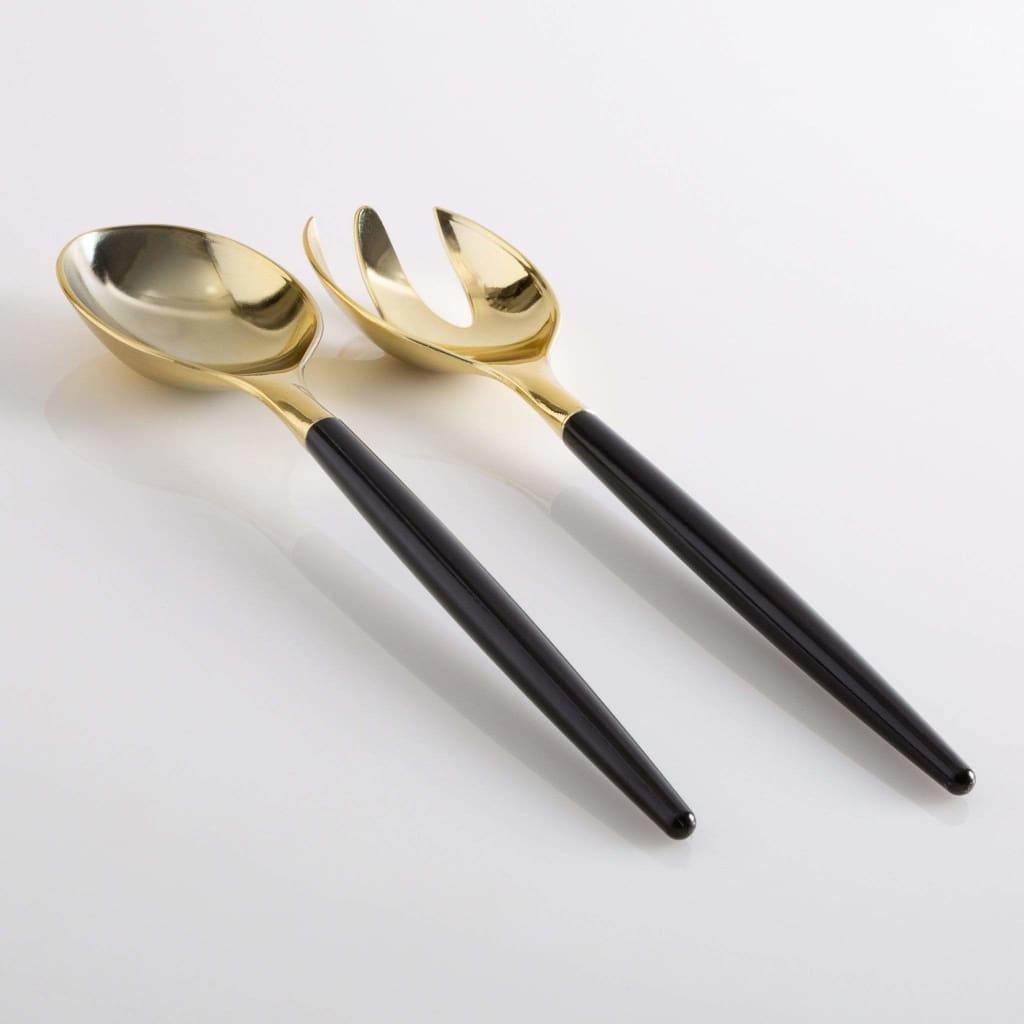 Black/Gold Disposable Plastic Serving Forks/Spoons 2 piece Set