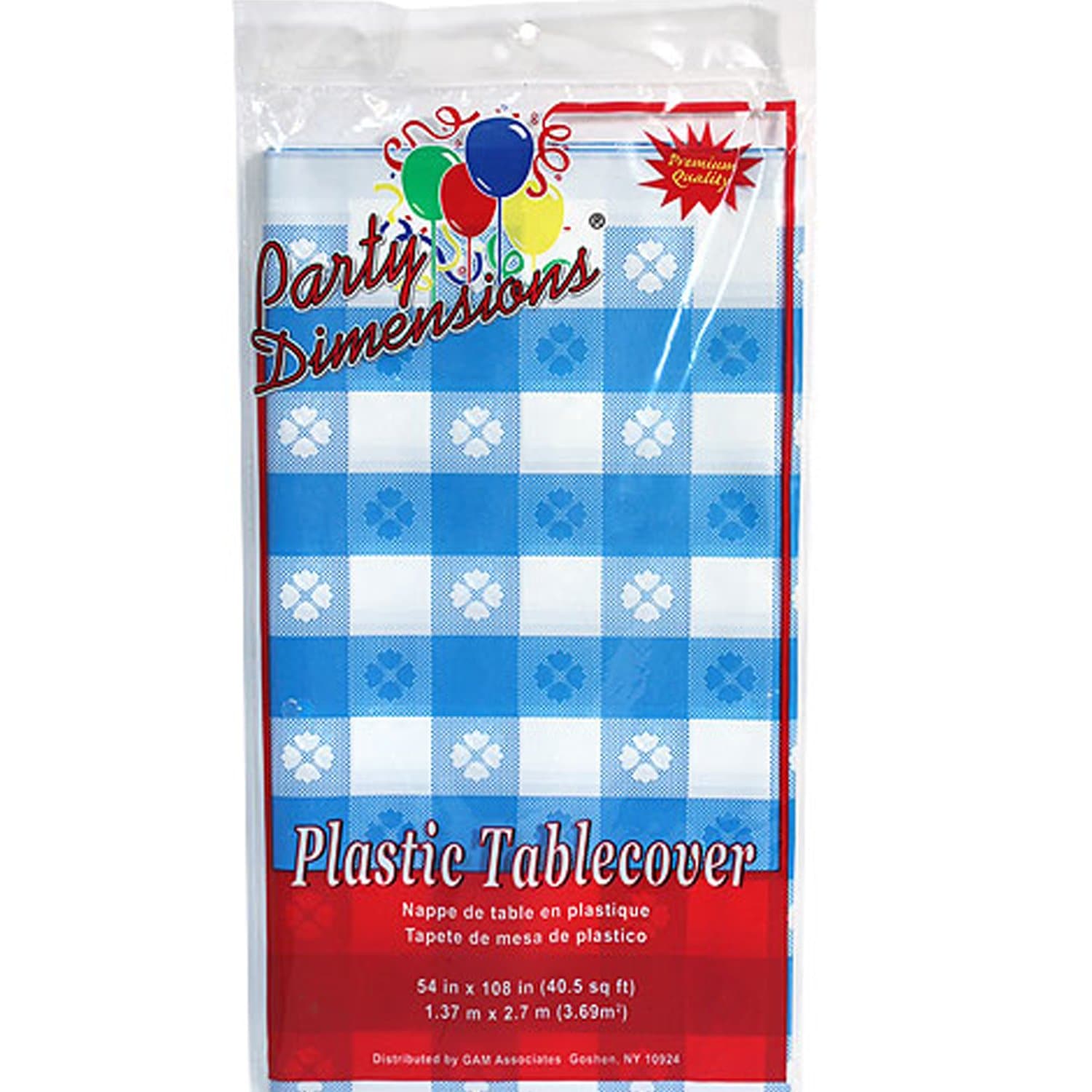 54'' X 108'' Blue Gingham Rectangular Tablecover Plastic