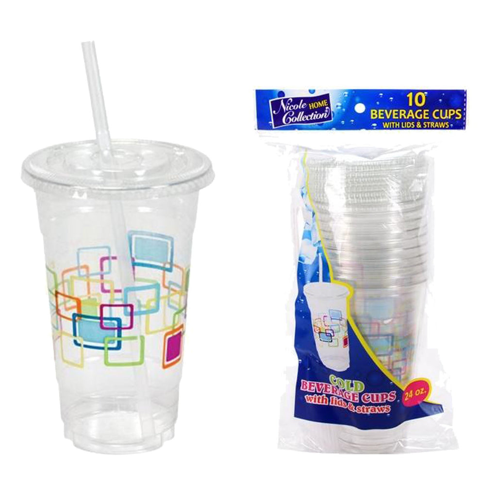 24oz Cups with Lids and Straws Plastic Deco