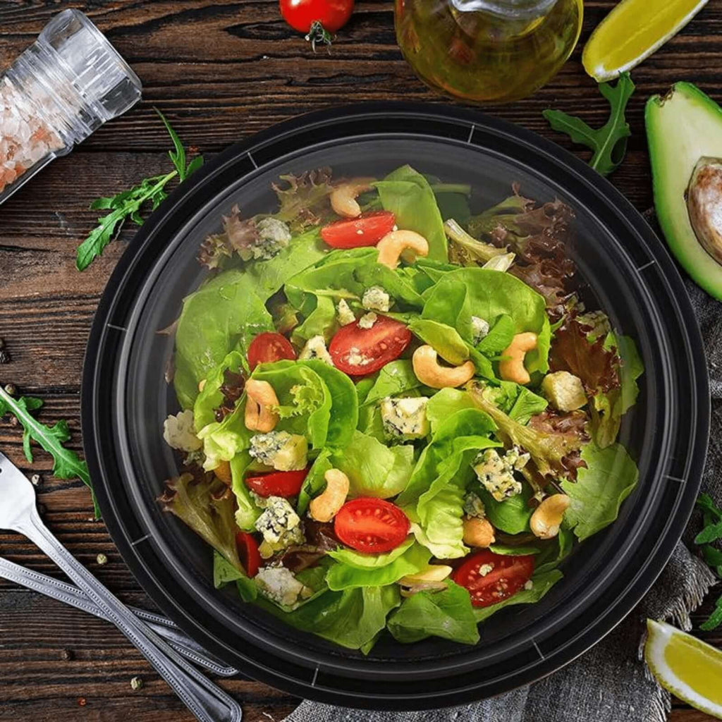 48oz. Round Meal Prep/ Bento Box Containers with Clear Lids Disposable Plastic