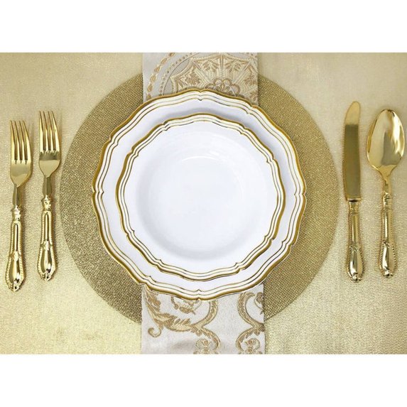 Aristocrat 7.5" White & Gold Plastic Soup Bowls 10 Pack