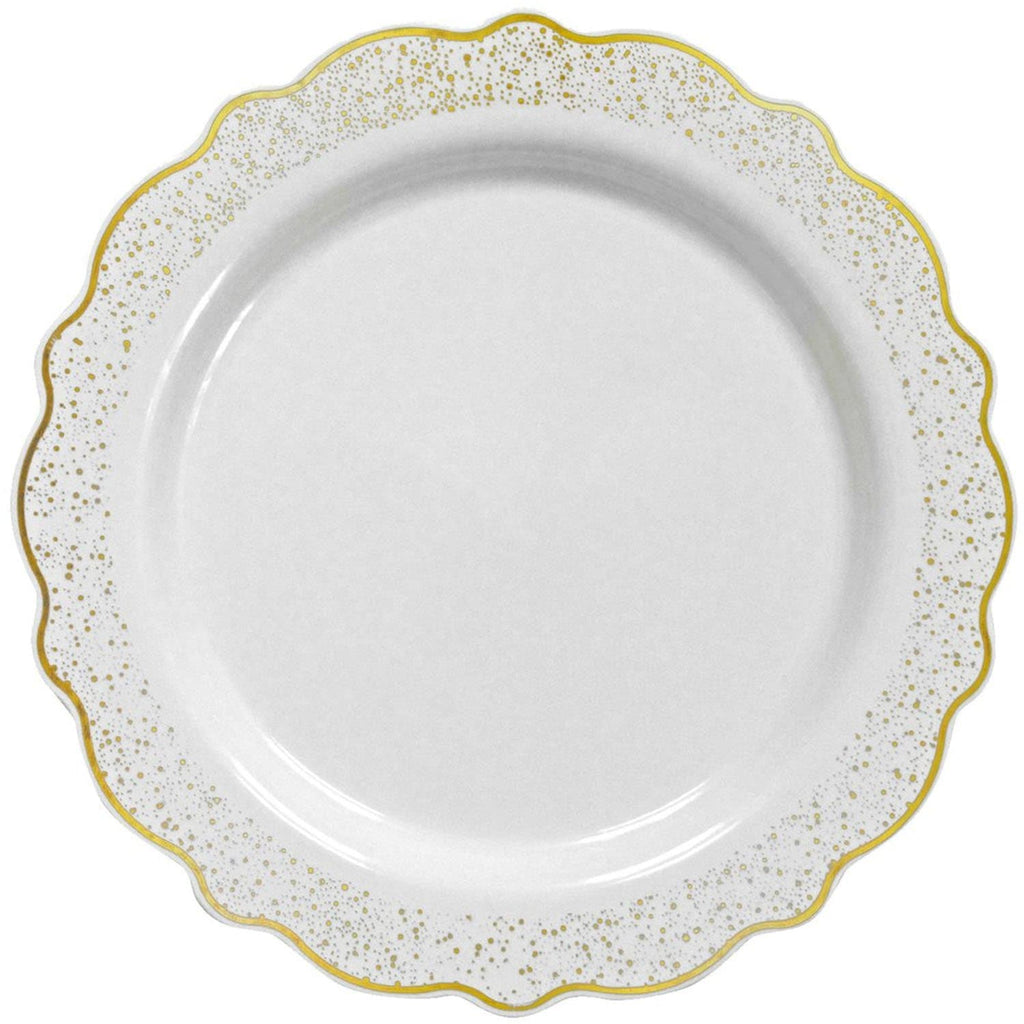 Confetti 9.5" Plastic Plate White Gold 10 Pack