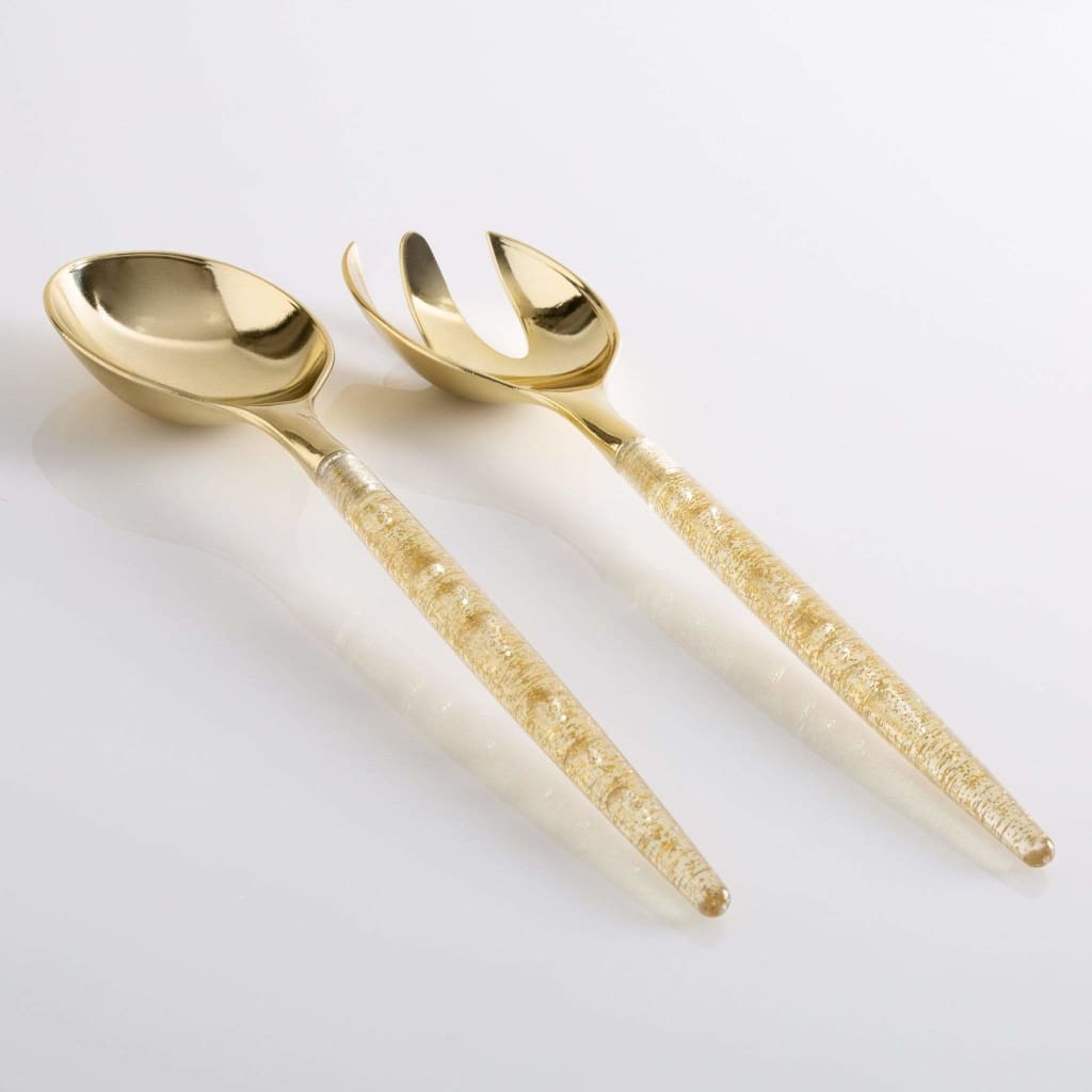 Gold Glitter disposable Plastic Serving Fork/Spoon  2 piece Set