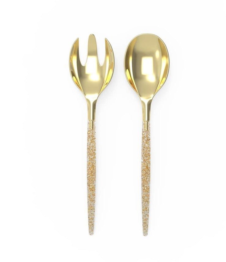Gold Glitter disposable Plastic Serving Fork/Spoon  2 piece Set