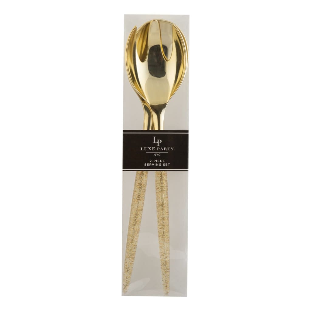 Gold Glitter disposable Plastic Serving Fork/Spoon  2 piece Set