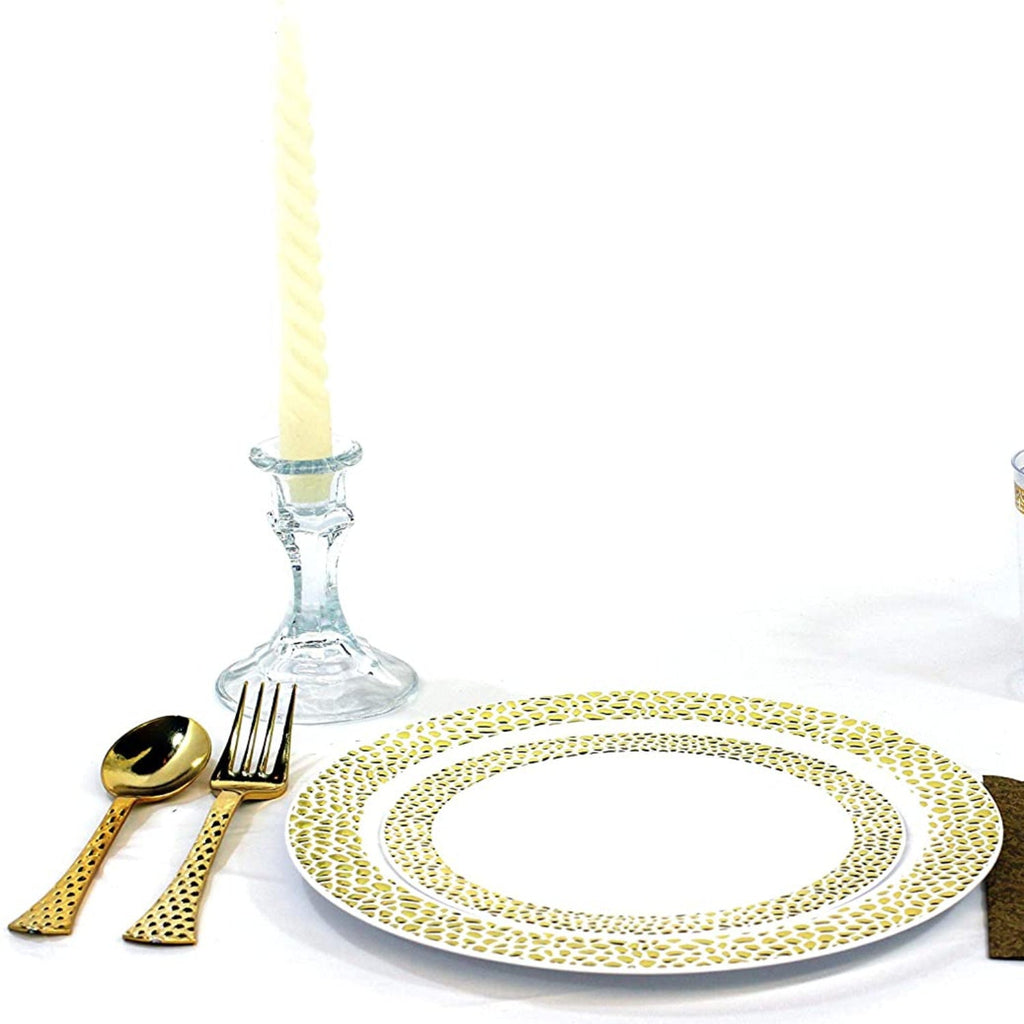 Pebbled 7.5" White with Gold Plastic Appetizer/Dessert Plate