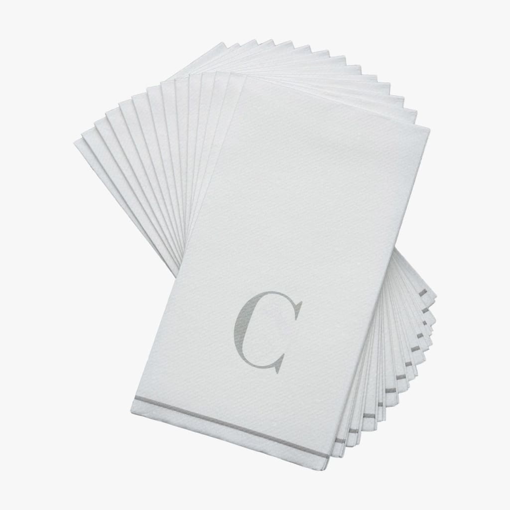 Letter C Silver Monogram Paper Dinner Napkins  14 Pack