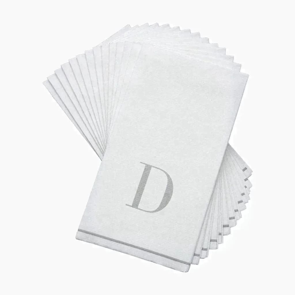 Letter D Silver Monogram Paper Dinner Napkins  14 Pack