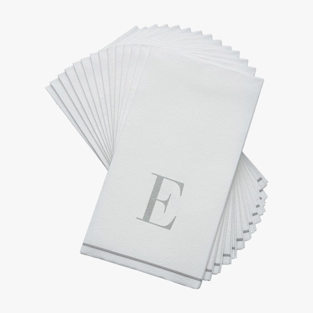 Letter E Silver Monogram Paper Dinner Napkins  14 Pack