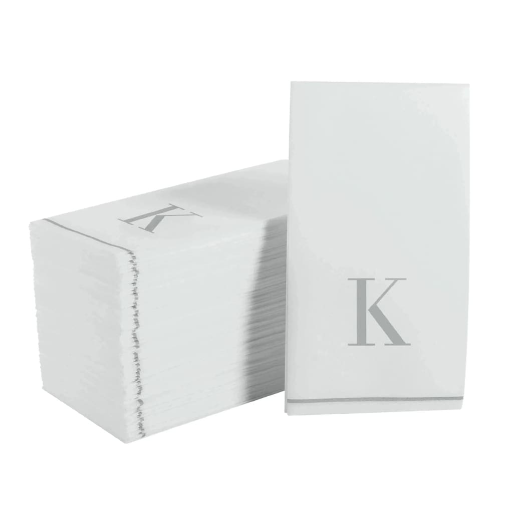 Letter K Silver Monogram Paper Dinner Napkins 14 Pack