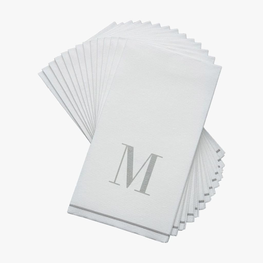 Letter M Silver Monogram Paper Dinner Napkins  14 Pack
