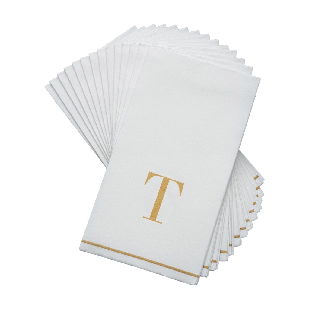 Letter T Gold Monogram Paper Dinner Napkins 14 Pack