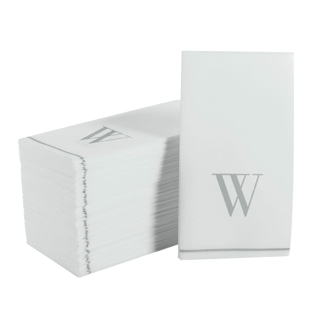 Letter W Silver Monogram Paper Dinner Napkins 14 Pack