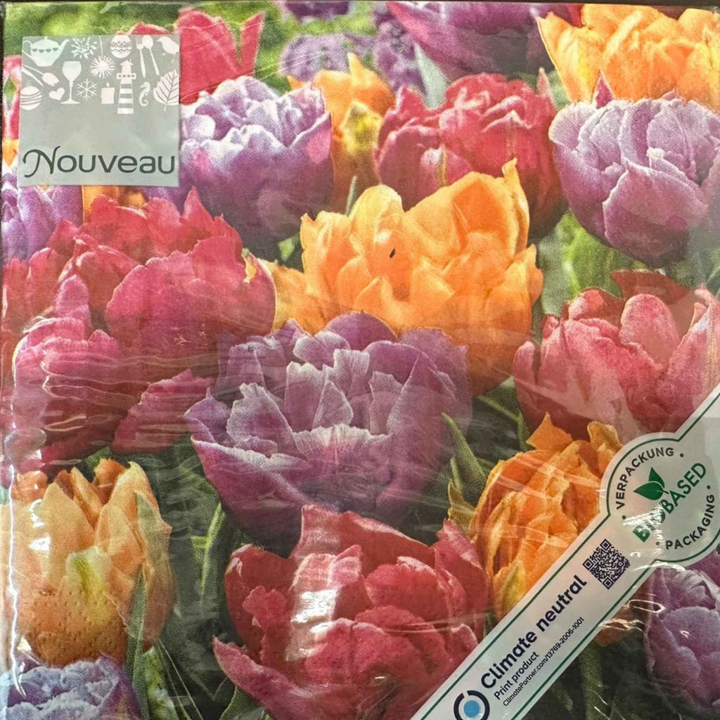 Paper Lunch Napkins Orange Red Tulip Blossoms 20 Pack
