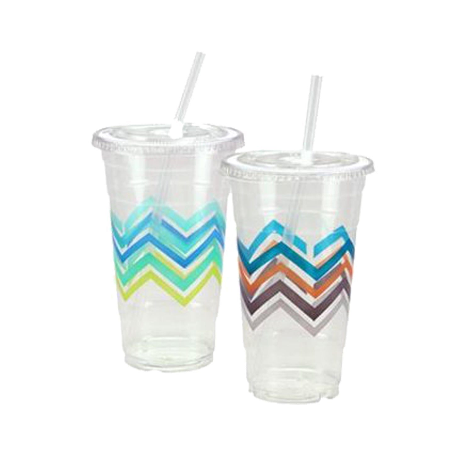24oz Cups with Lids and Straws Plastic Chevron