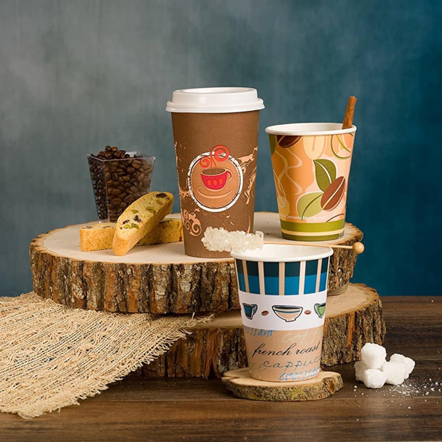 *WHOLESALE* 16oz Disposable Coffee Bean Pattern Paper Hot/Cold Cups  960/Case