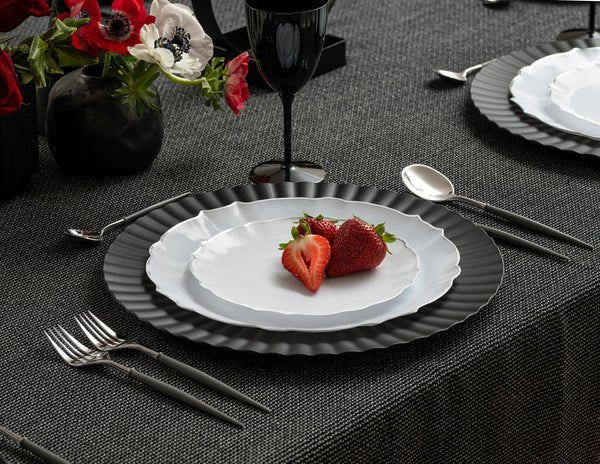 10.25"&7.5" White and Silver Round Disposable Plastic Plates COMBO Set-Luxe 32Pc