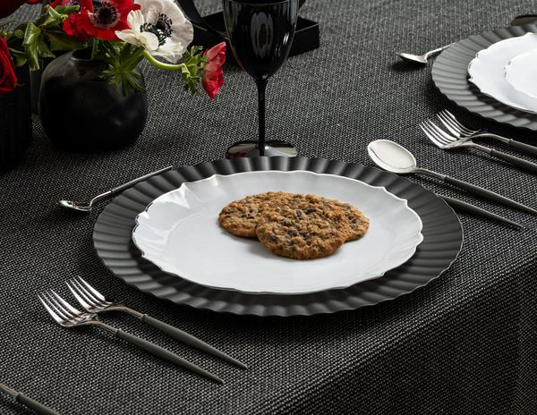 10.25"&7.5" White and Silver Round Disposable Plastic Plates COMBO Set-Luxe 32Pc
