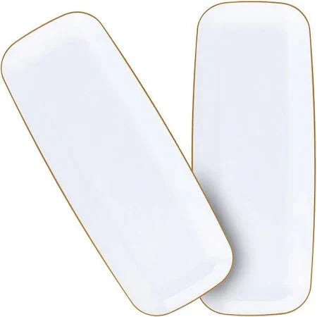 Organic 10.5"X5" White Gold Rim Tray Rectangle Plastic Disposable