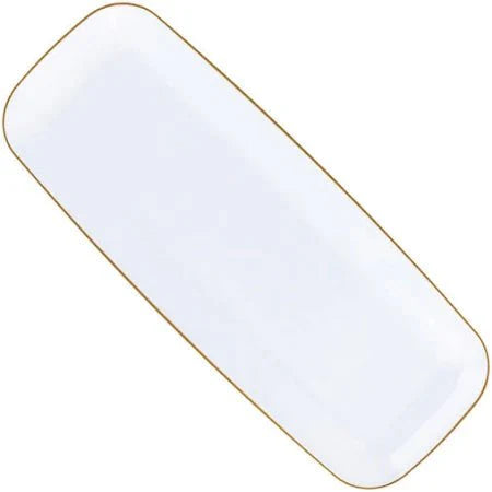 Organic 10.5"X5" White Gold Rim Tray Rectangle Plastic Disposable