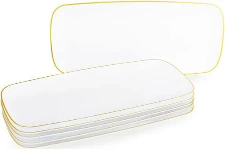Organic 10.5"X5" White Gold Rim Tray Rectangle Plastic Disposable