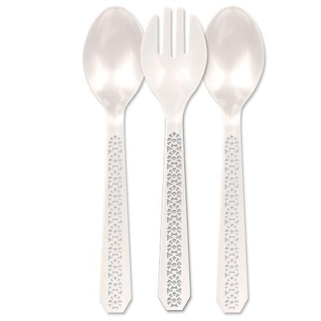 10" Serving Set Two Spoons and One Fork White Plastic