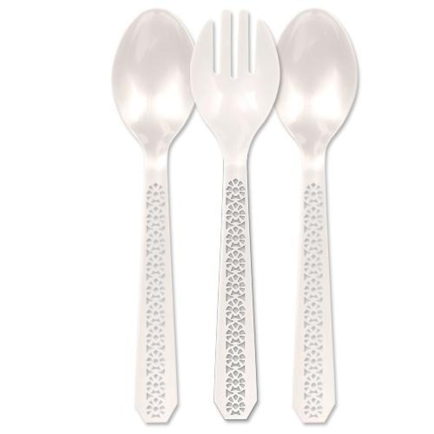 10" Serving Set Two Spoons and One Fork White Plastic