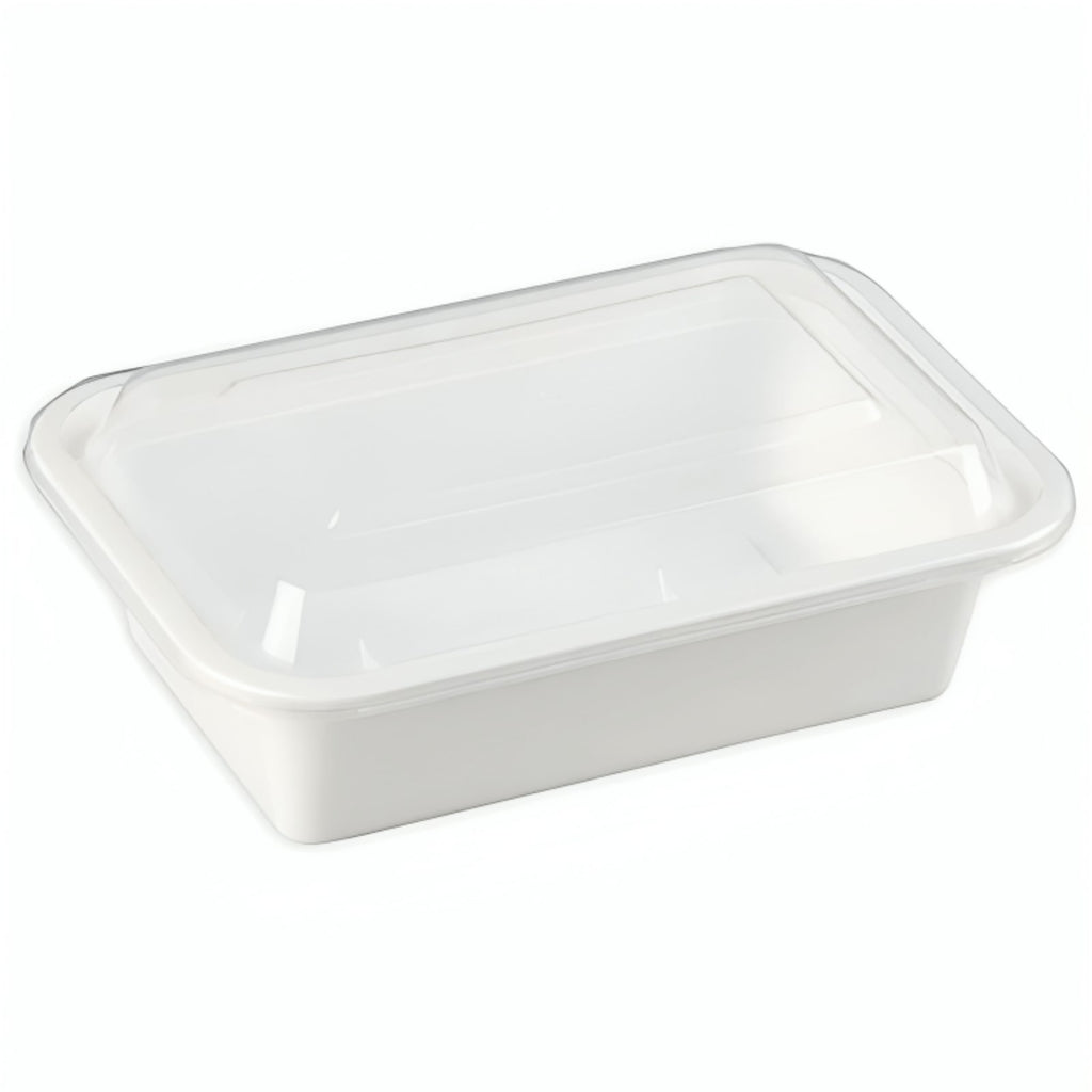 24oz Container With Lid Extra Strong White Rectangular Meal Prep Plastic