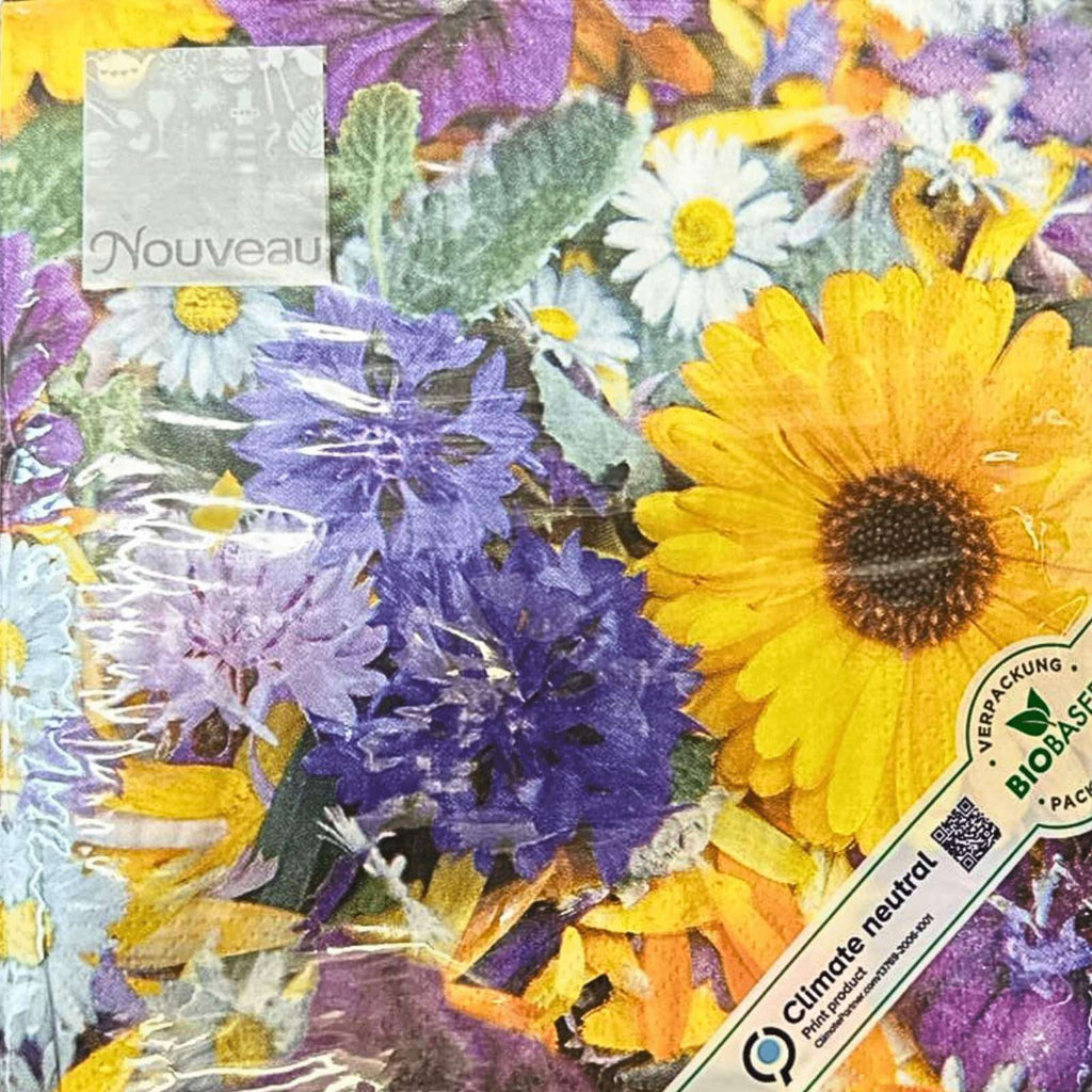 Paper Lunch Napkins Yellow Purple Flora 20 Pack